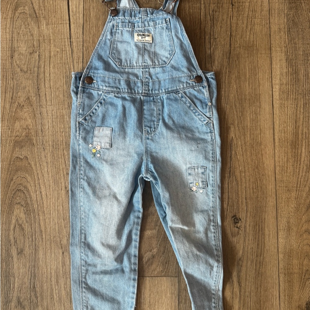 OshKosh Light Wash Denim Overalls with Embroidered Patches